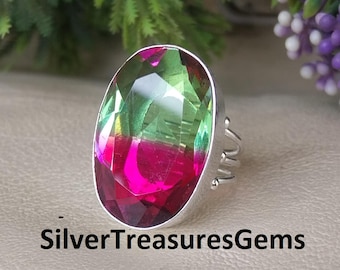 Watermelon Tourmaline Gemstone Ring 925 Sterling Silver Jewelry