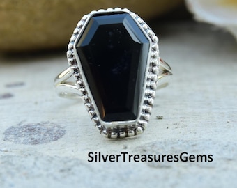 Handgemaakte sterlingzilveren zwarte onyx ring antieke edelsteen sieraden