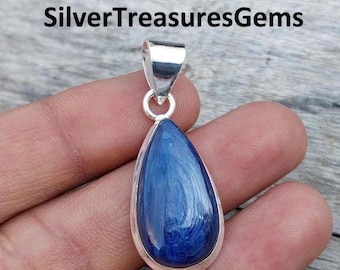Kyanite Gemstone Handmade Pendant 925 Sterling Silver Blue Statement Jewelry