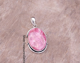 Ciondolo con pietra preziosa di tulite: collana ovale in argento sterling rosa