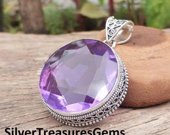 Amethyst Sterling Silber Anhänger Halskette: Runde Edelstein-Design