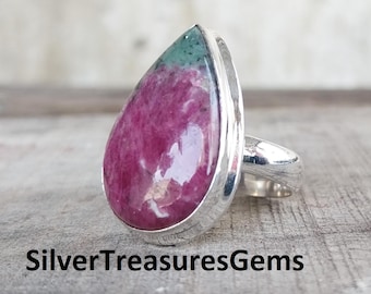 Ruby in Zoisite Ring: Teardrop Sterling Silver July Birthstone