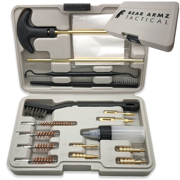 Universal Handgun Cleaning Kit Gun Cleaning Kit w/brass parts for Cal .22.357/9mm.38.40.45 | Works with Handguns, Revolvers, and Pistols |