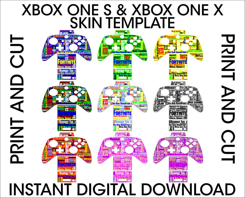 xbox one s xbox one x controller skin template file png print etsy