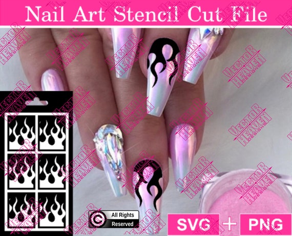 Download Flames Nail Art Stencil Template Svg Png Cut File Cricut Etsy