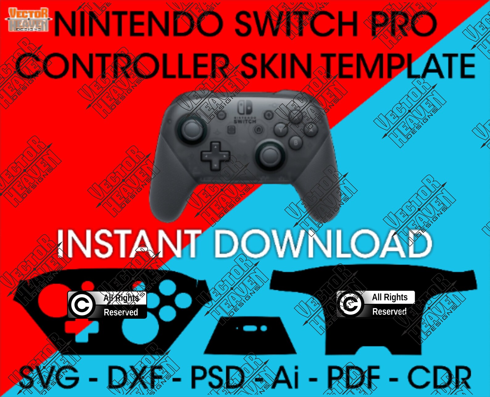 Nintendo Switch Pro Controller Skin Decal Template SVG Cut Etsy