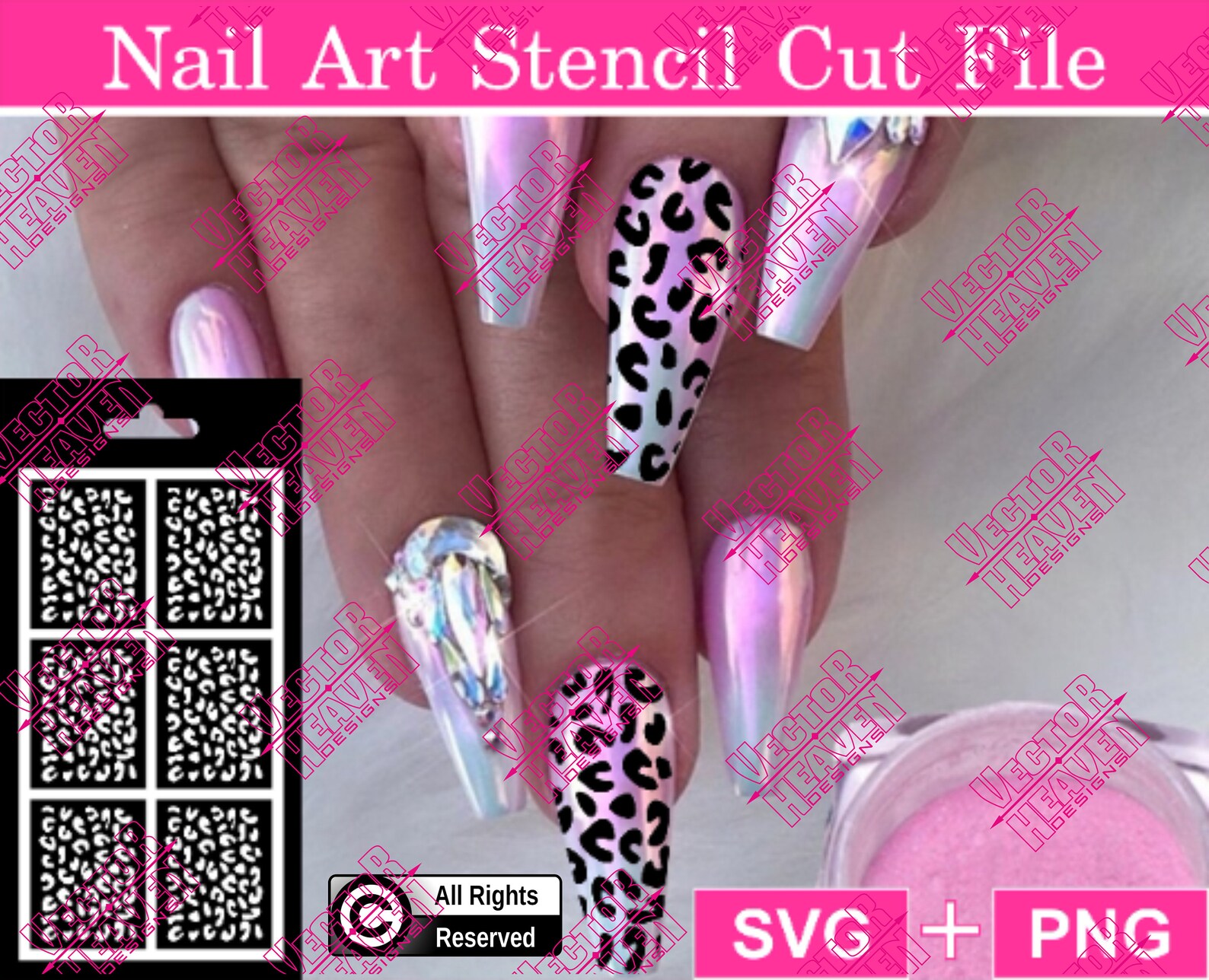 leopard print nail art stencil template svg png cut file etsy