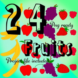 24 Vecteurs png de fruits avec fichier de projet