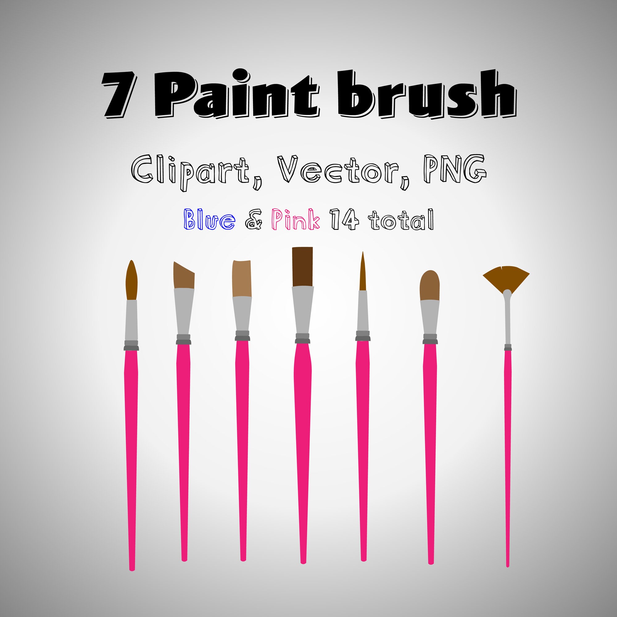 7 Pink and Blue Paint Brush Set of 14 Total Clipart Etsy UK
