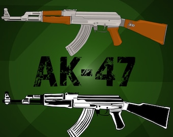 AK47 vector png clip art color y blanco y negro