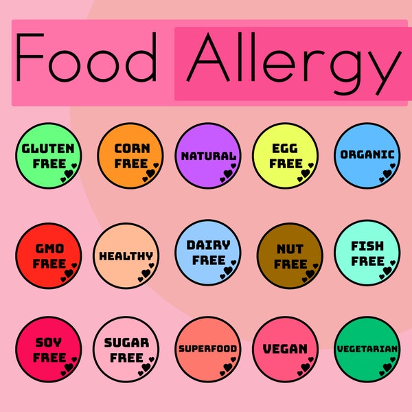 15 food allergy label clip art with hearts