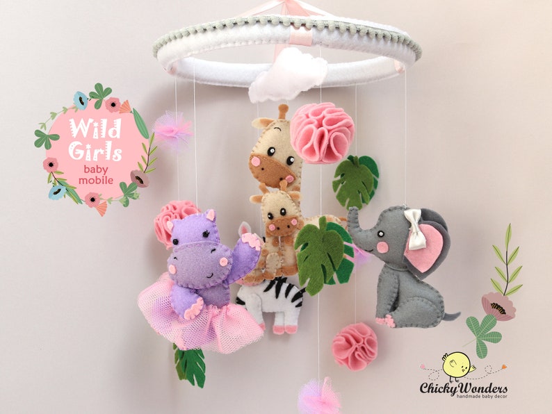 Girl Safari Baby Mobile Jungle Girl Animals Mobile Hippo in Etsy