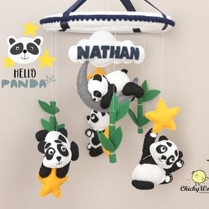 Handmade Panda Baby Mobile: Wool Felt Nursery Decor