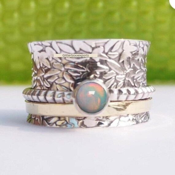 Opal Spinner Ring 925 Sterling Silver Ring Women Statement Handmade Jewelry 0110