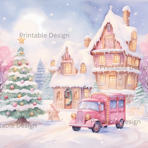 Christmas Truck 60 Jpgs, Watercolor Clipart Bundle, Pink Pickup Truck ...