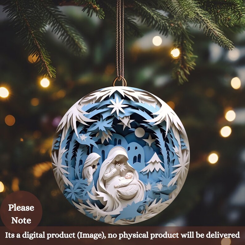 3D Nativity Christmas Ornament in Cute-jesus, Mary, Joseph, Tree ...