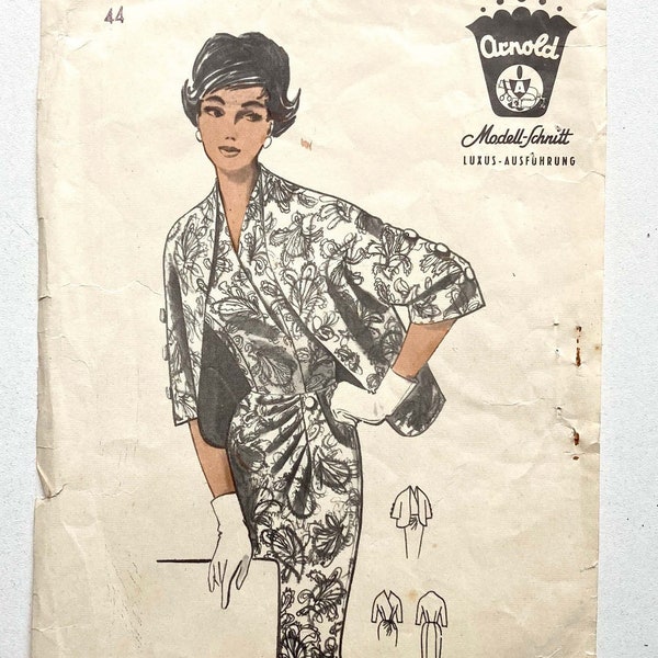 ARNOLD MODELL-SCHNITT Nr. 544 - Vintage Schnittmuster - elegantes Kleid mit Jacke in Größe 44 - 1950er Jahre