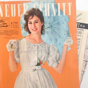 NEUER SCHNITT Vintage Nähzeitschrift Modezeitschrift + Schnittmusterbögen Heft Nr.  6 Juni 1961