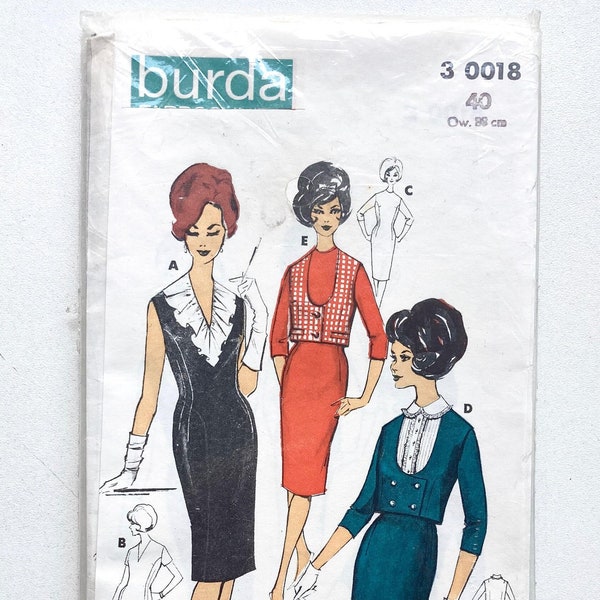 BURDA MODEN SCHNITT Nr. 30018 - Vintage Schnittmuster - Kleid, Jabot, Weste und Bolero in Größe 40 - 1960er Jahre