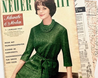 NEUER SCHNITT Vintage Nähzeitschrift Modezeitschrift Modemagazin mit Schnittmustern - Januar 1961 - Schwabe Verlag