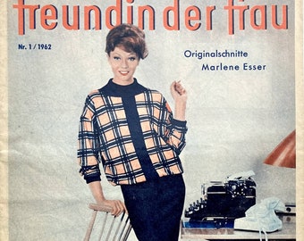 FREUNDIN DER FRAU Vintage Nähzeitschrift Modezeitschrift mit Schnittmusterbogen  - Heft Nr. 1 /Januar 1962