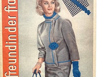 FREUNDIN DER FRAU Vintage Nähzeitschrift Modezeitschrift mit Schnittmusterbogen  - Heft Nr. 4/April 1962