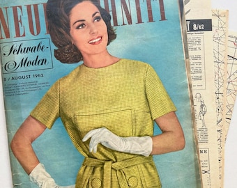 NEUER SCHNITT Vintage Modezeitschrift Modemagazin mit Schnittmustern Heft 8 / August 1962