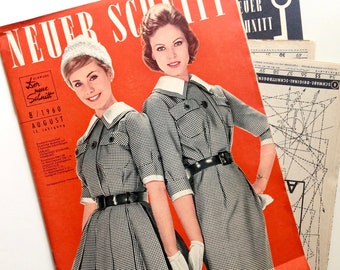 NEUER SCHNITT Vintage Nähzeitschrift Modezeitschrift Modemagazin mit Schnittmustern - August 1960