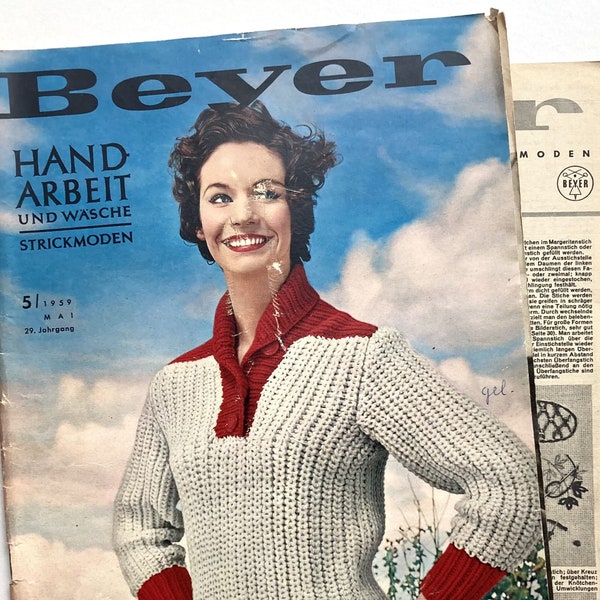 BEYER HANDARBEIT und WÄSCHE, Strickmoden - Vintage Strickheft  Handarbeitsmagazin Modemagazin mit Schnittmusterbogen - Heft Nr. 5/Mai 1959
