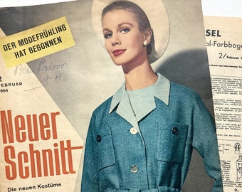 NEUER SCHNITT  Vintage Nähzeitschrift Modezeitschrift Modemagazin mit Schnittmustern - Februar 1964