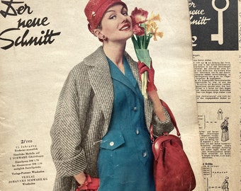 DER NEUE SCHNITT Vintage Modezeitschrift Modemagazin mit Schnittmustern Heft 2/Februar 1958