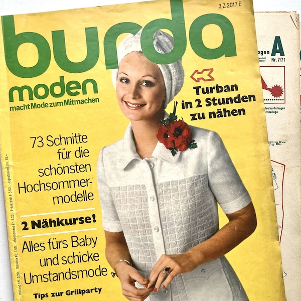 BURDA MODEN Vintage Nähzeitschrift Modemagazin mit Schnittmustern Heft Nr. 7 - Juli 1971