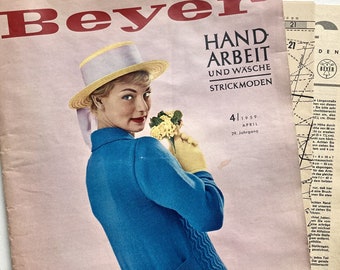 BEYER HANDARBEIT und WÄSCHE, Strickmoden - Vintage Strickheft  Handarbeitsmagazin mit Schnittmusterbogen - Heft Nr. 4/April 1959