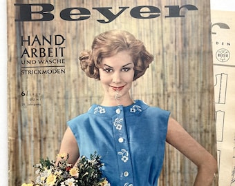 BEYER HANDARBEIT und WÄSCHE, Strickmoden - Vintage Strickheft  Handarbeitsmagazin Modemagazin mit Schnittmusterbogen - Heft Nr. 6/Juni 1959