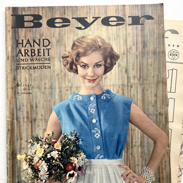 BEYER HANDARBEIT und WÄSCHE, Strickmoden - Vintage Strickheft  Handarbeitsmagazin Modemagazin mit Schnittmusterbogen - Heft Nr. 6/Juni 1959