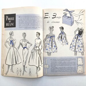 MODES & TRAVAUX französische vintage Modezeitschrift Handarbeitsheft mit Handarbeitsbogen Juli 1955 Bild 6