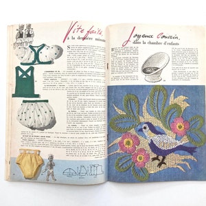 MODES & TRAVAUX französische vintage Modezeitschrift Handarbeitsheft mit Handarbeitsbogen Juli 1955 Bild 8