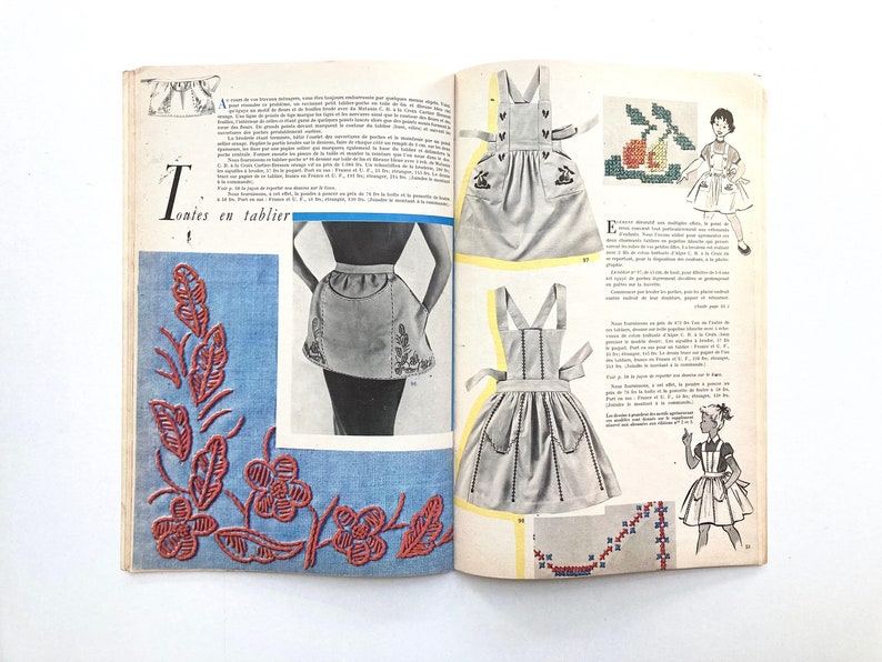 MODES & TRAVAUX französische vintage Modezeitschrift Handarbeitsheft mit Handarbeitsbogen Juli 1955 Bild 9
