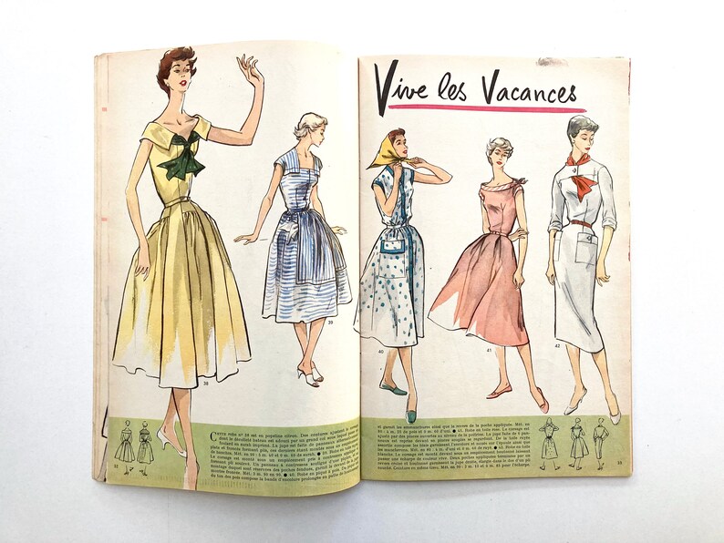 MODES & TRAVAUX französische vintage Modezeitschrift Handarbeitsheft mit Handarbeitsbogen Juli 1955 Bild 5