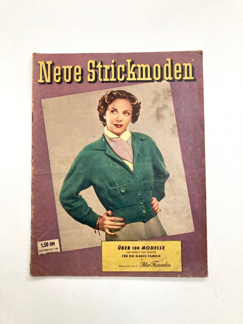 NEUE STRICKMODEN Vintage Modezeitschrift Strickheft Handarbeitsmagazin mit Strickanleitungen Herbst/Winter 1950er Jahre image 1