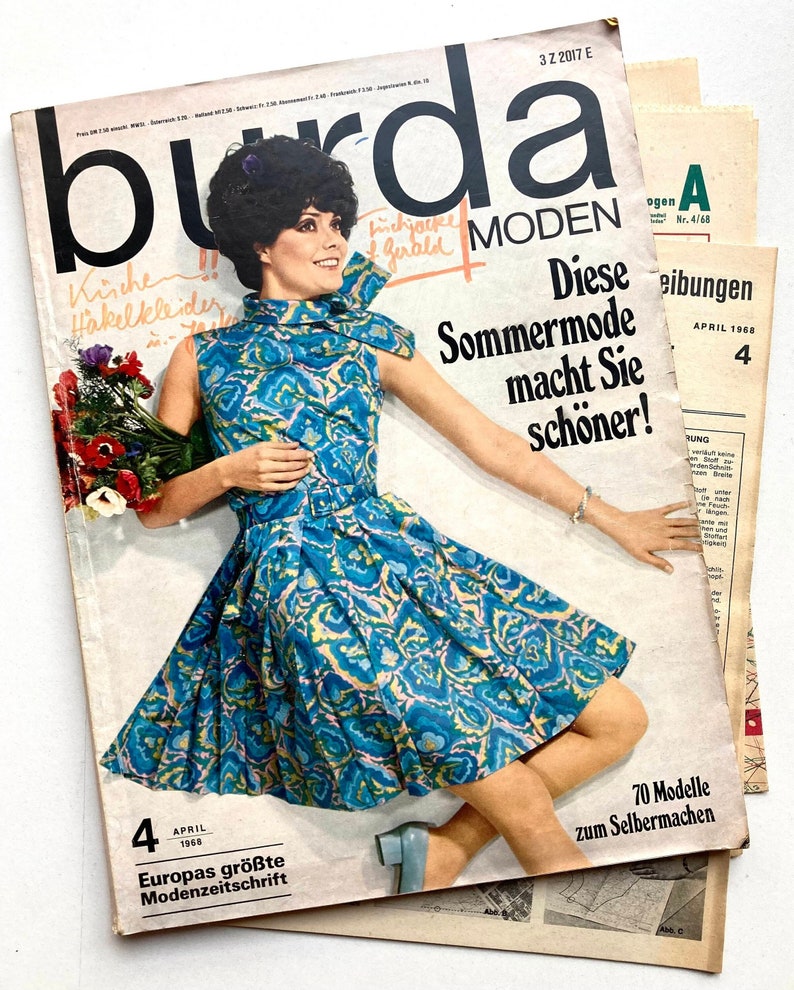 BURDA MODEN Vintage Modezeitschrift Modemagazin mit Schnittmustern Heft 4 / April 1968 Bild 1