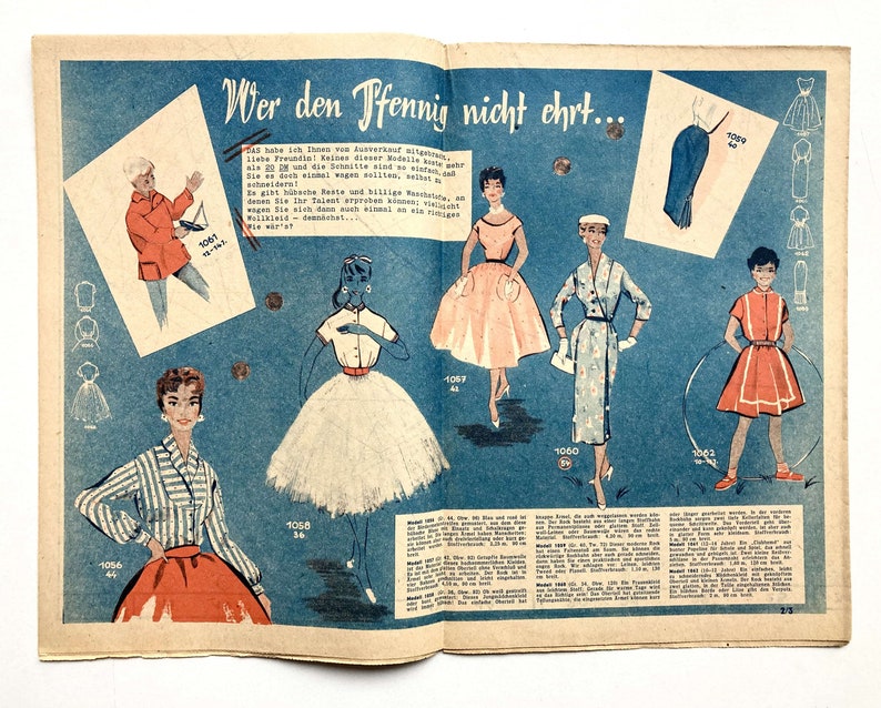 FREUNDIN DER FRAU Vintage Nähzeitschrift Modezeitschrift Modeheft mit Schnittmusterbogen März 1958 Bild 2