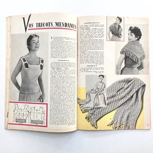 MODES & TRAVAUX französische vintage Modezeitschrift Handarbeitsheft mit Handarbeitsbogen Juli 1955 Bild 7