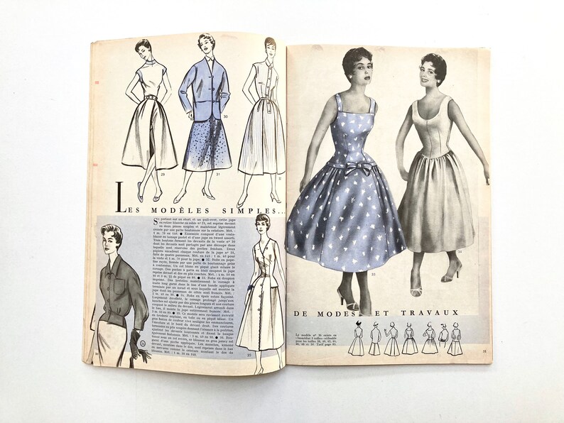 MODES & TRAVAUX französische vintage Modezeitschrift Handarbeitsheft mit Handarbeitsbogen Juli 1955 Bild 4