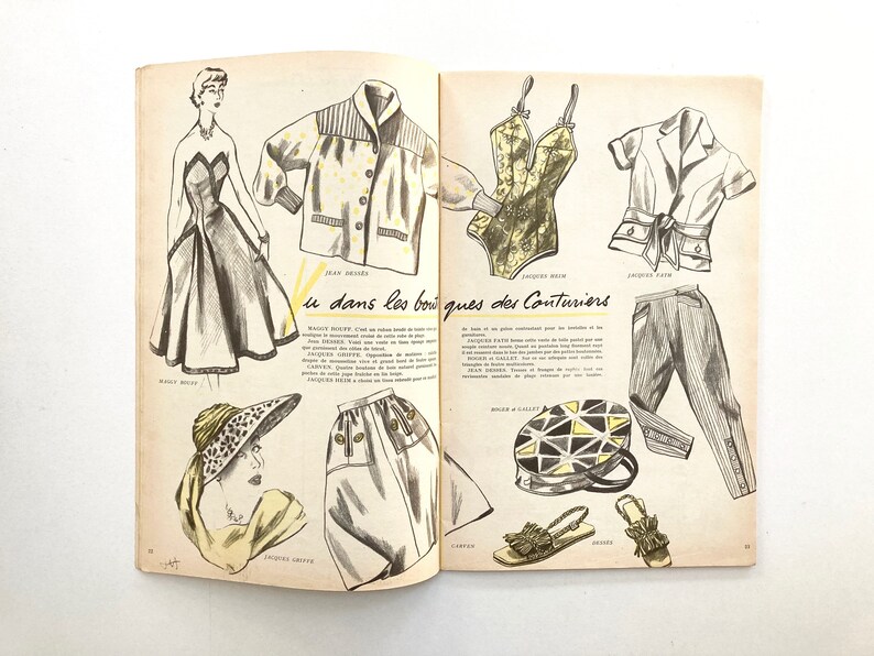 MODES & TRAVAUX französische vintage Modezeitschrift Handarbeitsheft mit Handarbeitsbogen Juli 1955 Bild 10