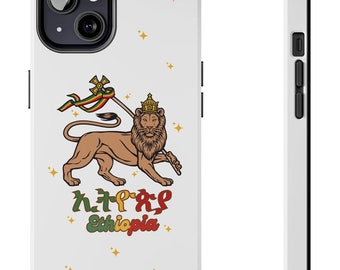 Funda de teléfono con el León de Judá etíope, regalo para iPhone 16, 15 y 14 Pro Max, Pixel y Samsung, diseño de bandera etíope, funda protectora rastafari.