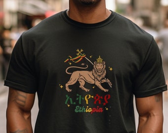 Camiseta de Etiopía, camiseta rasta del León de Judá, regalo para papá, mamá, esposa, esposo y hermana Habesha, diseño de la bandera de Etiopía, regalo de cumpleaños de Navidad.