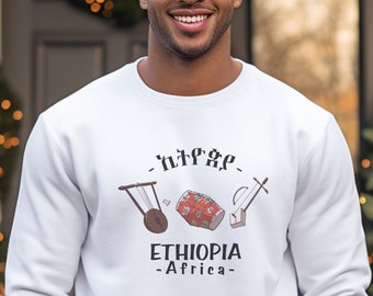 Ethiopian music kirar sweatshirt, gift for habesha musician, African Music Sweatshirt, amharic music lover gift, mesenko kebero sweatshirt