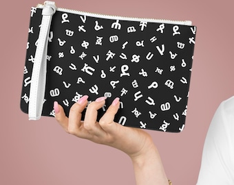 Bolso de mano con letras del alfabeto amhárico, neceser Geez Fidel, regalo de San Valentín para la comunidad habesha, Gena navideño etíope, regalo para el Día de la Madre o cumpleaños