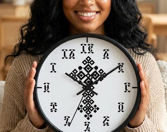 Reloj de pared etíope, reloj con números Geez, regalo, decoración Habesha, reloj de pared minimalista, decoración de estilo escandinavo, regalo único de arte mural africano